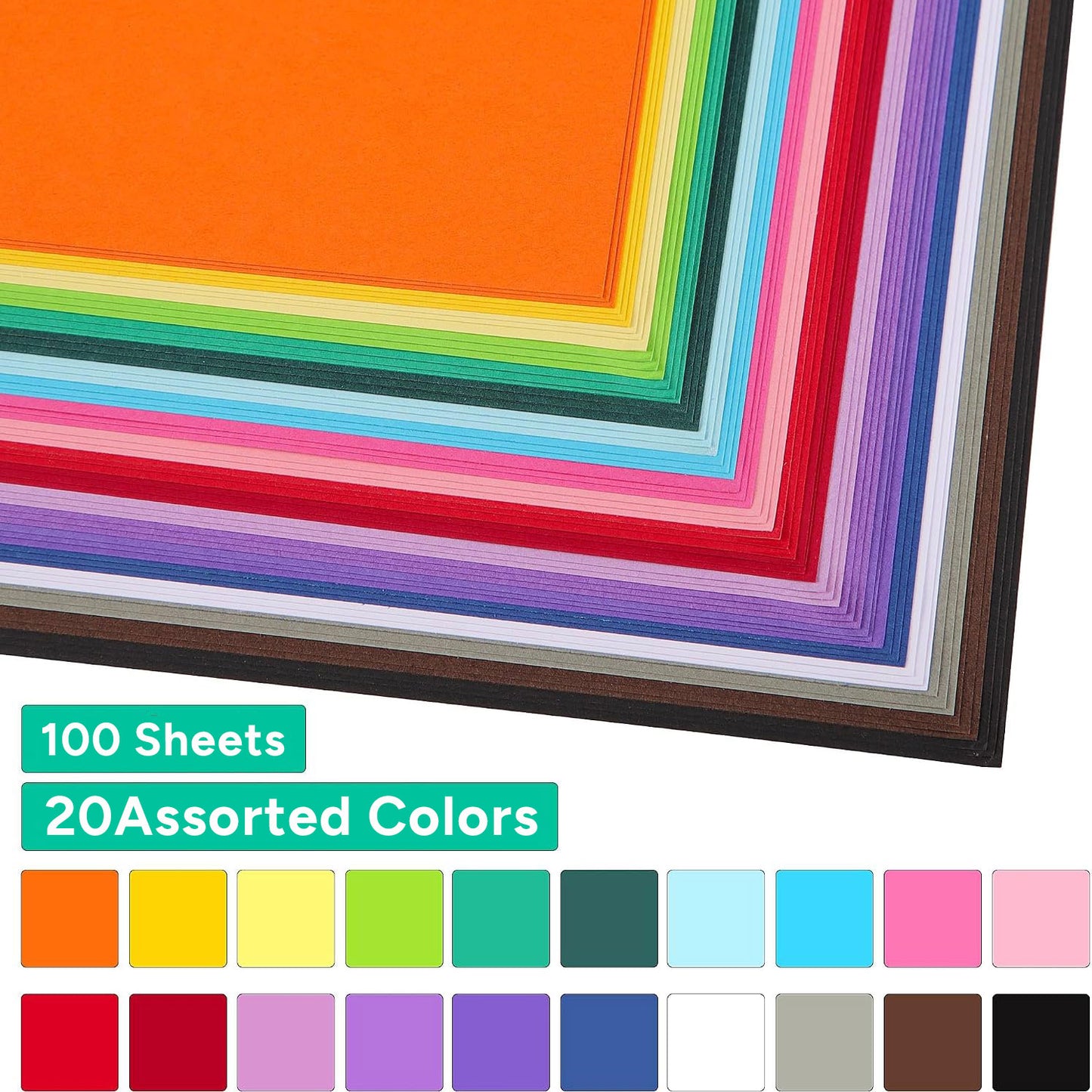 100 Sheets Colored Cardstock 65Ib 10 Colors Construction Paper 5.5"x5.5"