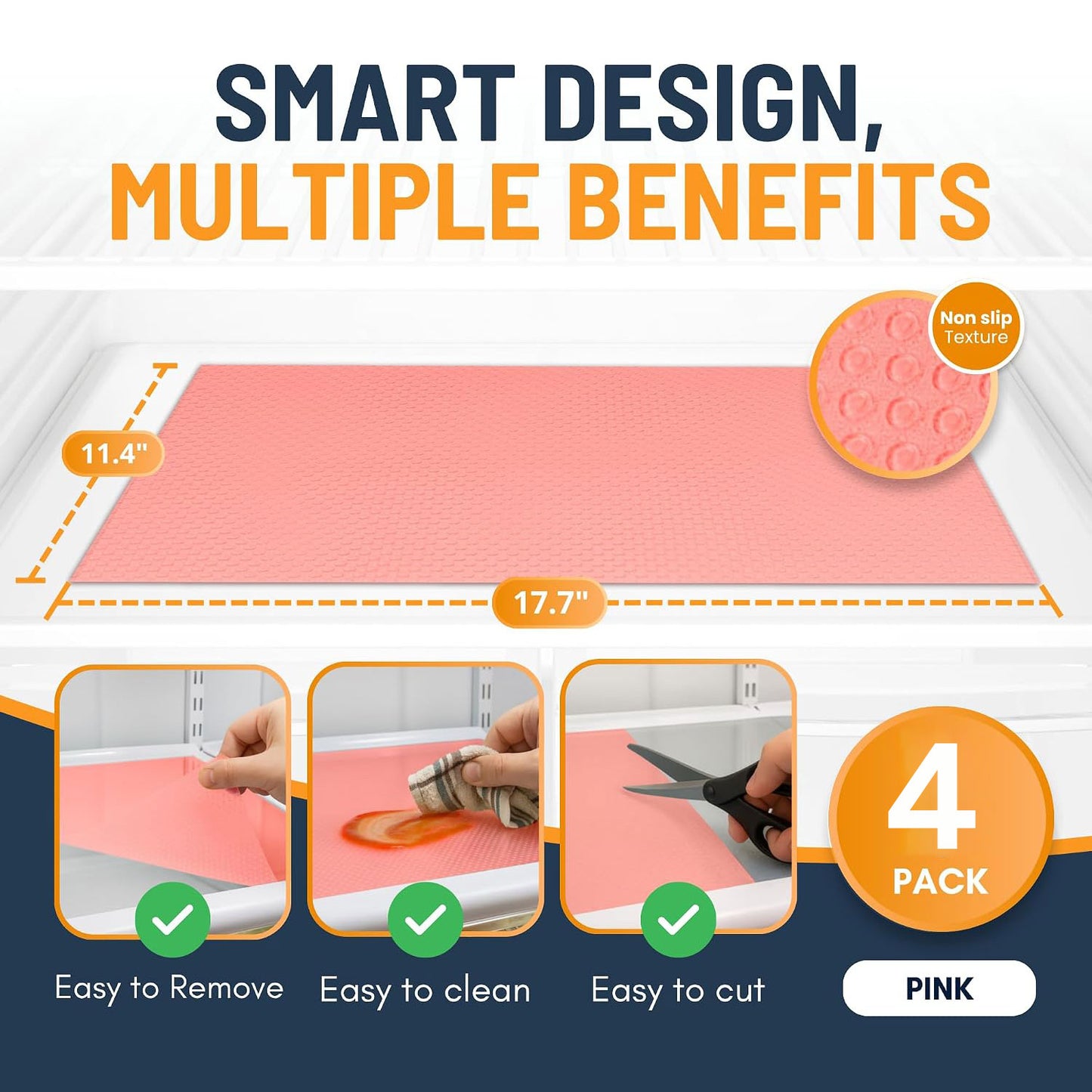 4Pcs Refrigerator Liners for Shelves Non-Adhesive Shelf or Drawer Liner