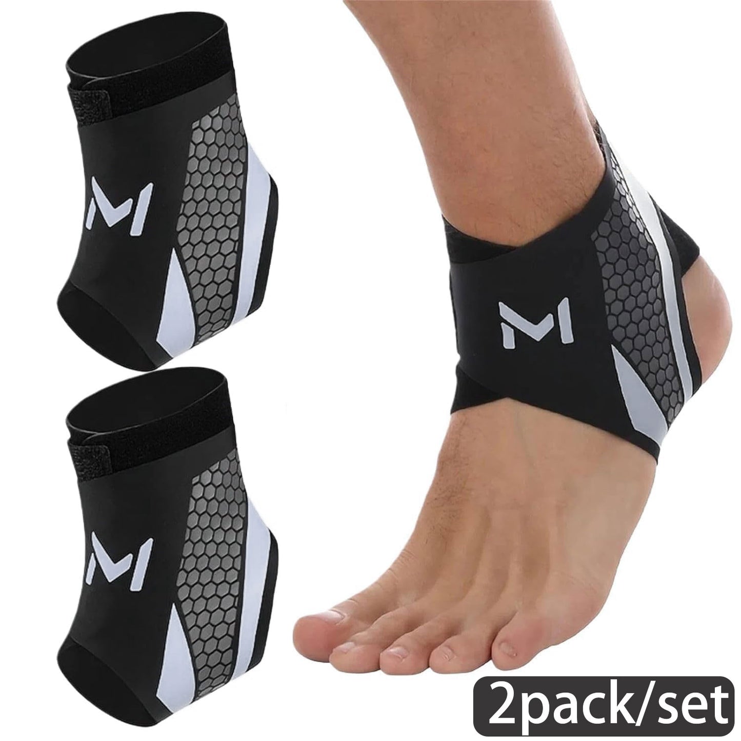 2-Pack Adjustable Ankle Brace, Lace Up Ankle Stabilizer with Support Straps