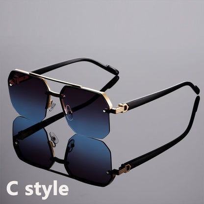 Retro Square Sunglasses Semi-Rimless Double Beam, UV Protection Lens