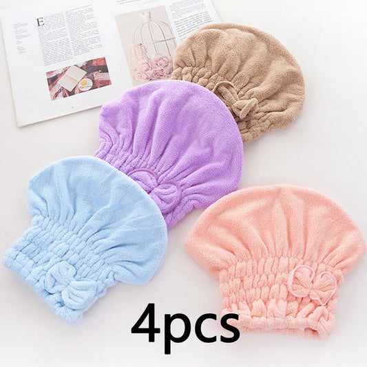 4Pcs Microfiber Hair Drying Turban with Button & Loop, Soft Coral Velvet, Highly Absorbent Fast Drying Head Wrap