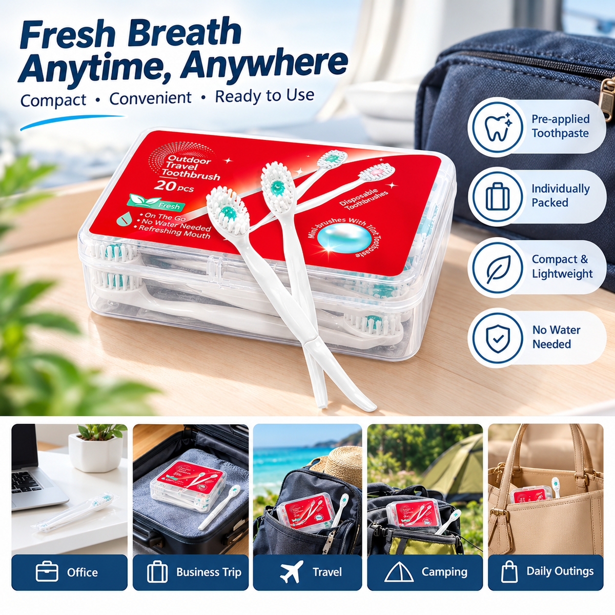 20Pcs 4 in 1 Disposable Mini Travel Toothbrushes-Mini Disposable Toothbrushes