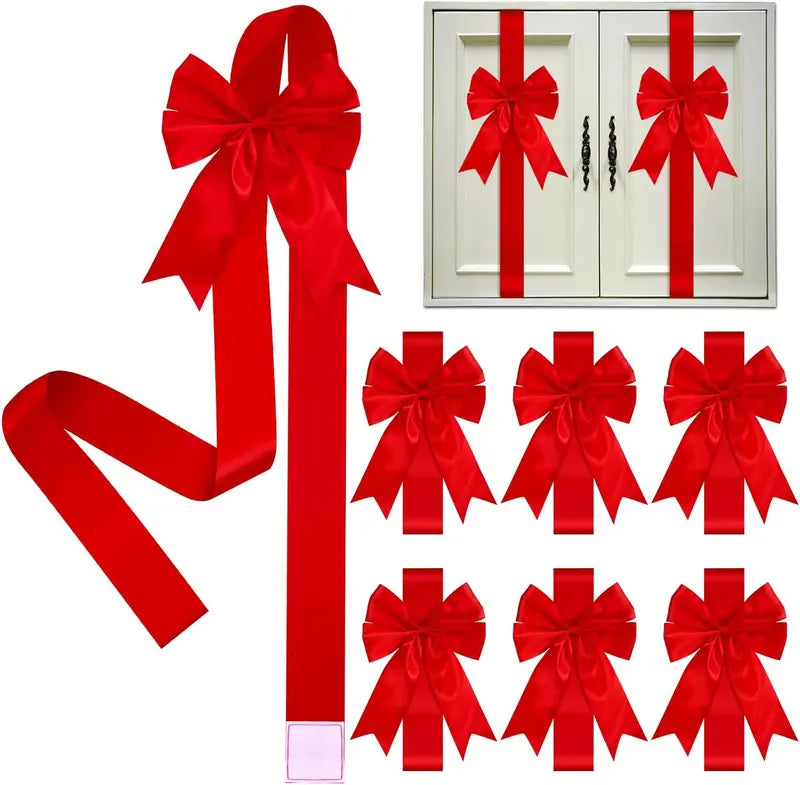 6Pcs Christmas Cabinet Ribbons Bows for Kitchen Large Christmas Door Ribbon Cabinet Bows Locker