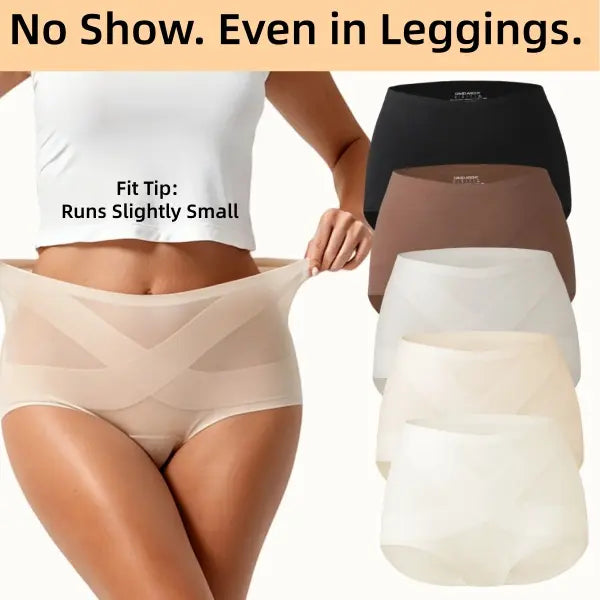 5Pcs Women's Classic Panties, 5-Pack Seamless High Waist Essential Underweare, Full Coverage No Show