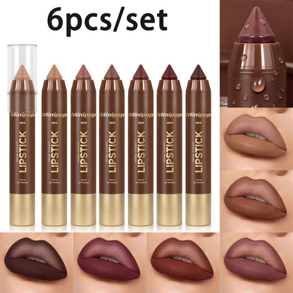 6 Pieces/set Mauve Brown Matte Lip Liner and Lipstick Combo Set Kit