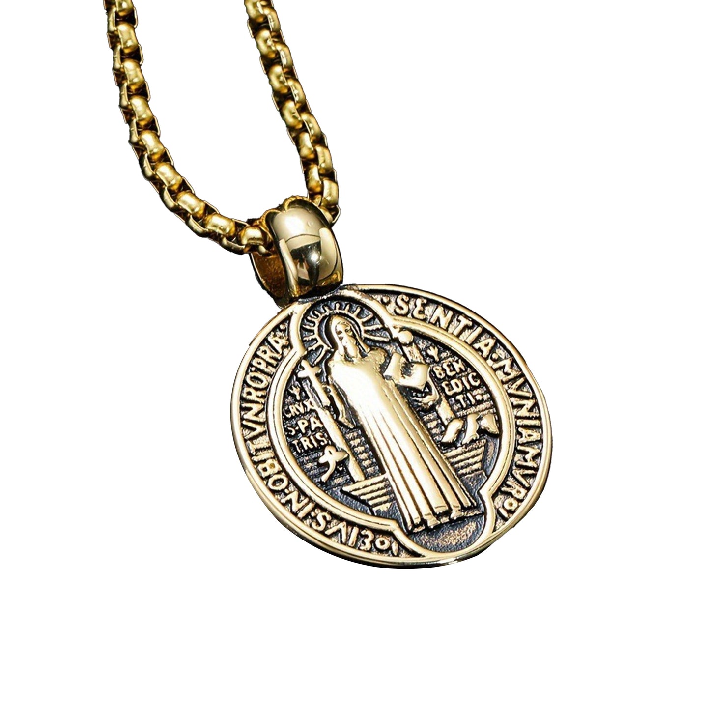 Cross Amulet Pendant, Round Coin Pendant, Religious Catholic Amulet Jewelry