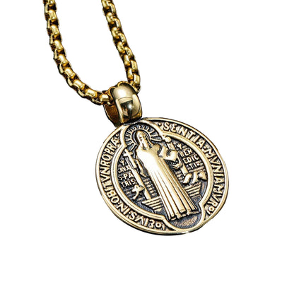 Cross Amulet Pendant, Round Coin Pendant, Religious Catholic Amulet Jewelry