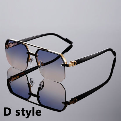 Retro Square Sunglasses Semi-Rimless Double Beam, UV Protection Lens