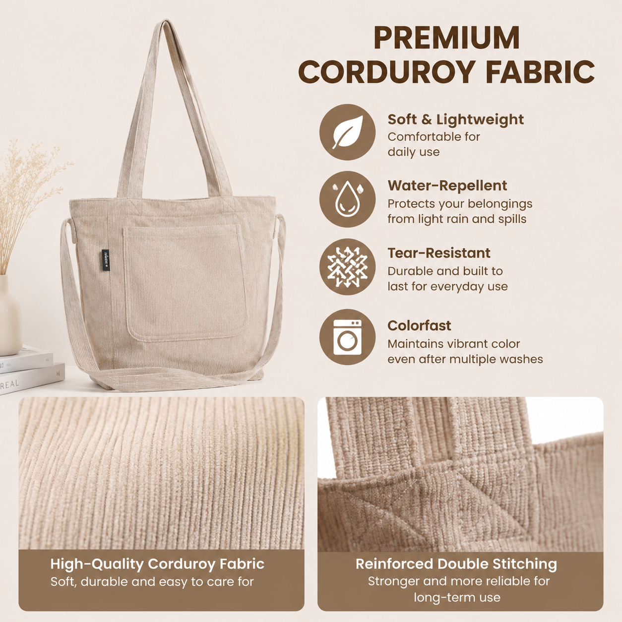 Corduroy Tote Bag for Women Girls Classic Corssbody Tote Bag with Adjustable Strap