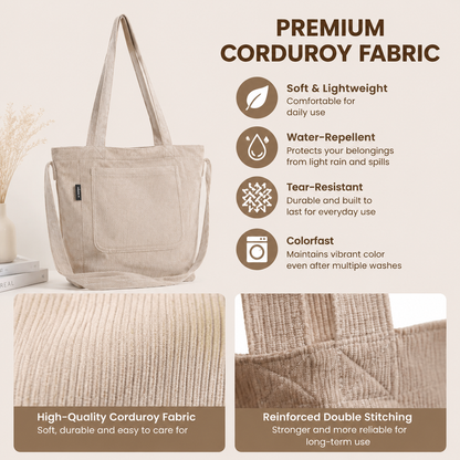 Corduroy Tote Bag for Women Girls Classic Corssbody Tote Bag with Adjustable Strap