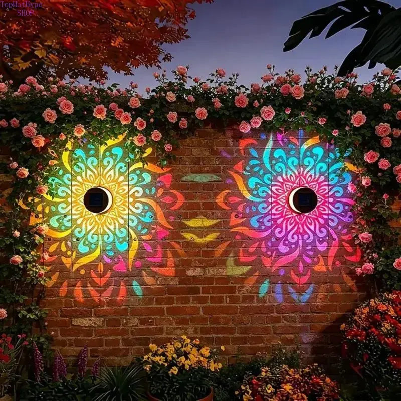 2-Pack Solar Mandala Projector Lights Waterproof Metal Wall Lights