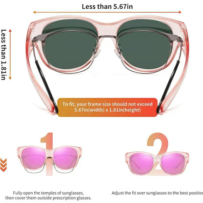 2PCS Women's Fit-Over Prescription Sunglasses - Oversized Square Full-Rim Polarized Frames