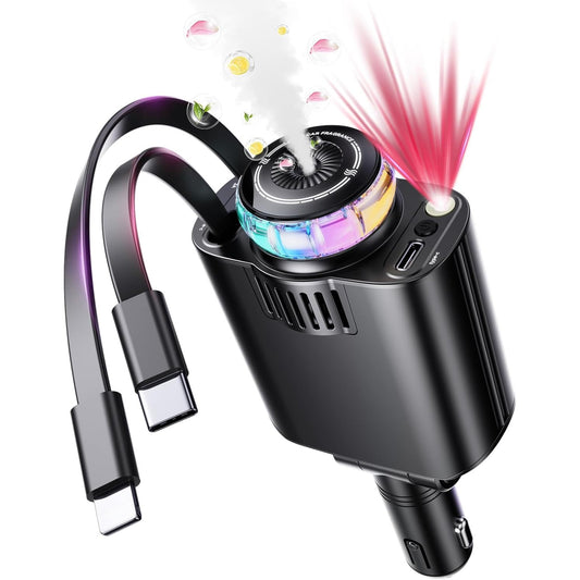 Newly Upgraded Retractable Car Charger with Aromatherapy and Starlight, 5 in 1 USB C Car Charger Adapter