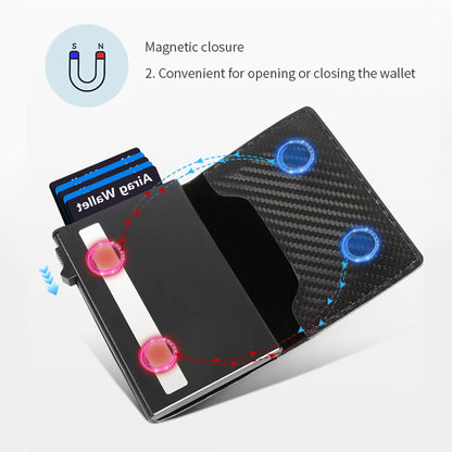 Men's Slim RFID Leather Wallet with AirTag Holder - Pop Up Credit Card Holder RFID Blocking