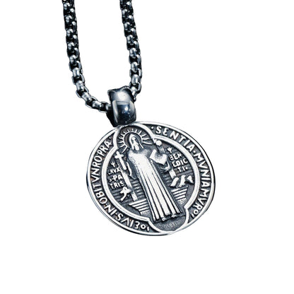 Cross Amulet Pendant, Round Coin Pendant, Religious Catholic Amulet Jewelry