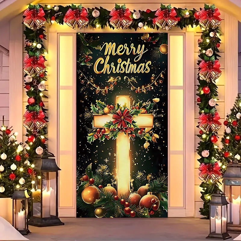 Christmas Door Decorations for Front Door, Fits Standard Door (90x200cm/35x79in)