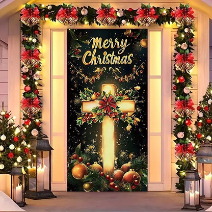Christmas Door Decorations for Front Door, Fits Standard Door (90x200cm/35x79in)