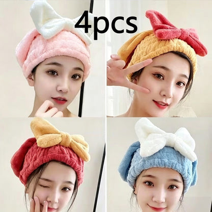 4Pcs Microfiber Hair Drying Turban with Button & Loop, Soft Coral Velvet, Highly Absorbent Fast Drying Head Wrap