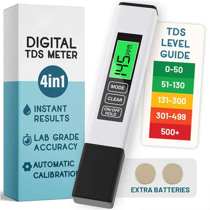 4-in-1 TDS Meter Digital Water Tester for Drinking Water Accurate 0-9990 PPM EC