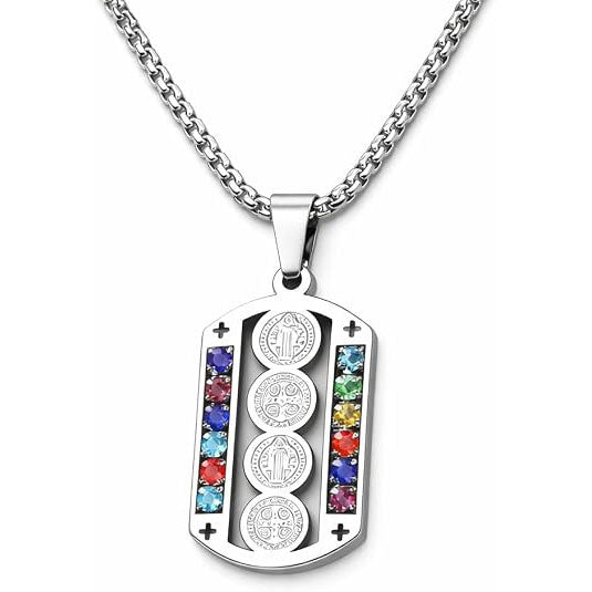Crystal Saint Benedict Pendant Necklace Silver Color Christian Necklaces Jewelry