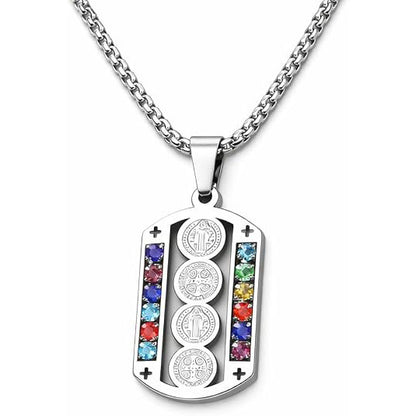 Crystal Saint Benedict Pendant Necklace Silver Color Christian Necklaces Jewelry