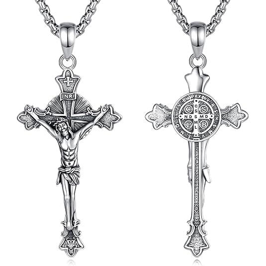 Cross Necklace for Women Men Crucifix Pendant Silver St. Michael