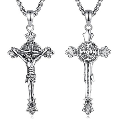 Cross Necklace for Women Men Crucifix Pendant Silver St. Michael