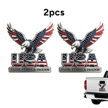 2PCS USA Faith, Family & Freedom Metal Emblem, 2026 New 3D American Eagle Flag Pattern
