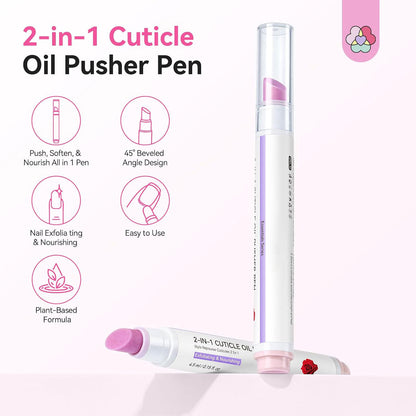 2PCS 2-In-1 Cuticle Remover Pen: 45° Textured Tip Ceramic Cuticle Pen