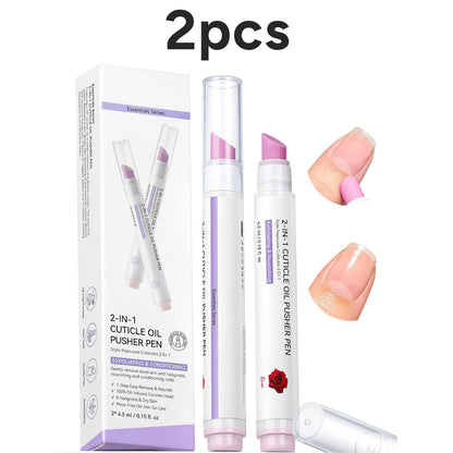 2PCS 2-In-1 Cuticle Remover Pen: 45° Textured Tip Ceramic Cuticle Pen