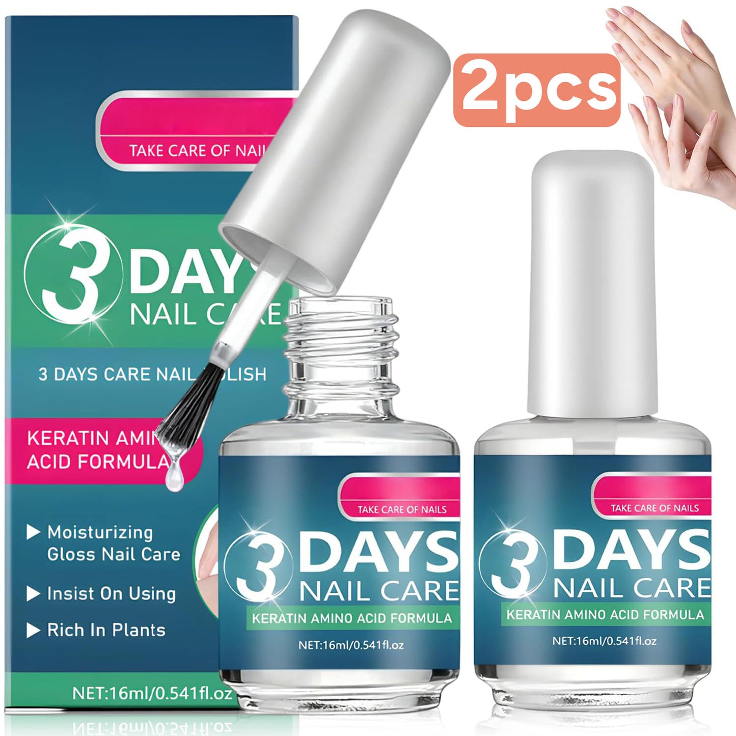2 Pcs 3 Days Nail Care - Keratin Amino Acid Nail Care, Strengthening and Hydration