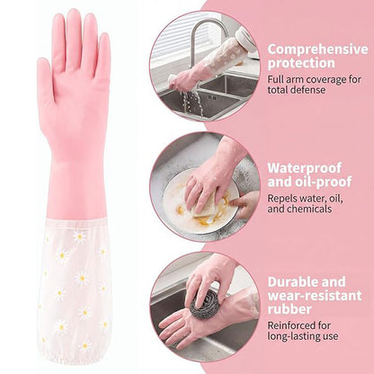 3 Pairs Dishwashing Cleaning Gloves-Reusable Rubber Gloves Non-Slip