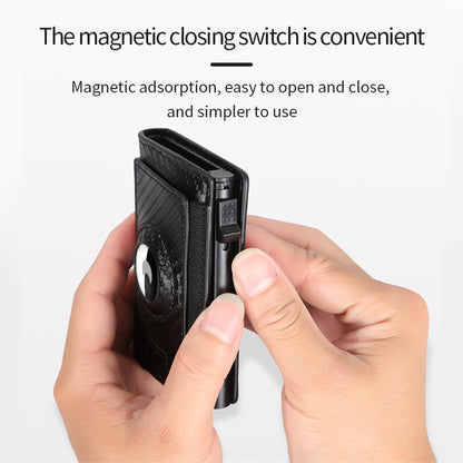 Men's Slim RFID Leather Wallet with AirTag Holder - Pop Up Credit Card Holder RFID Blocking