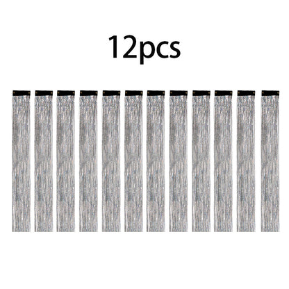 12Pcs Clip In Tinsel Hair Extensions 19.7 Inch Sparking Hairpieces