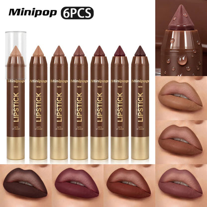 6Pcs Mauve Brown Matte Lip Liner Lipstick Combo Set Kit