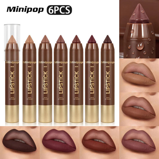 6Pcs Mauve Matte Brown Lip Liner Lipstick Combo Set Kit