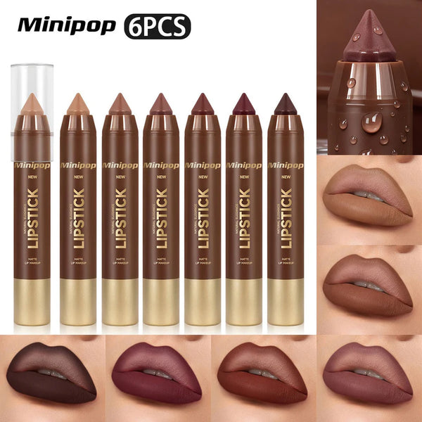 New 6Pcs Mauve Matte Brown Lip Liner Lipstick Combo Set Kit