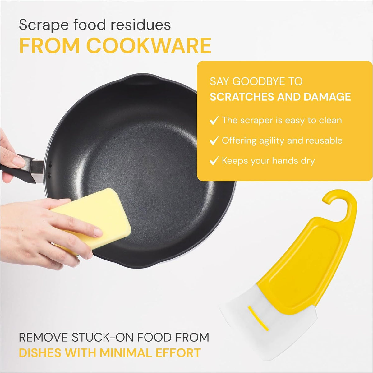 3Pcs Silicone Pan Scrapers - Cleaning Dish Scrapers with Hanging Hook - Flexible Pan Scraper Tool