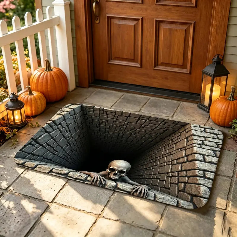 3D Halloween Rug Ghost Skeleton Optical Illusion Mat