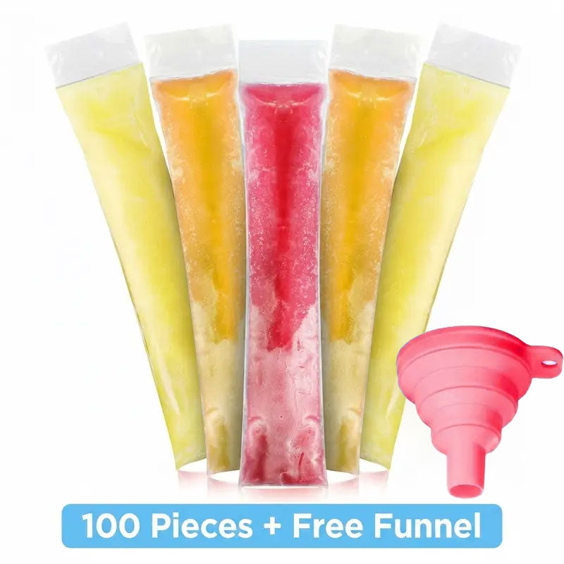 100-Pack BPA-Free Disposable Silicone Ice Pop Mold Bags with Funnel
