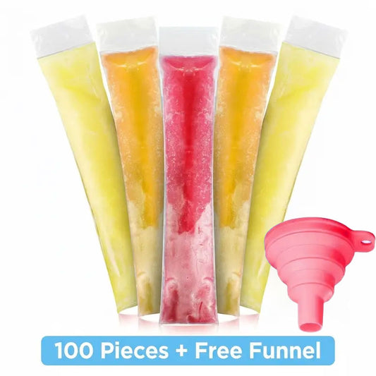100-Pack BPA-Free Disposable Silicone Ice Pop Mold Bags with Funnel