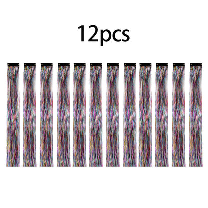 12Pcs Clip In Tinsel Hair Extensions 19.7 Inch Sparking Hairpieces