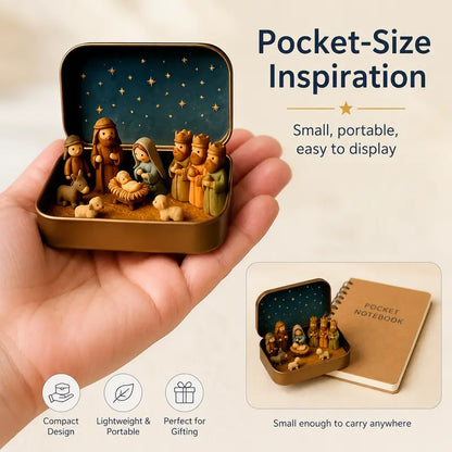 Religious Pocket-Size Mini Nativity Scene Set with Storage Box
