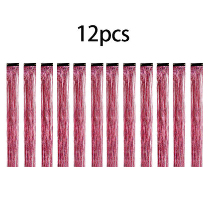 12Pcs Clip In Tinsel Hair Extensions 19.7 Inch Sparking Hairpieces
