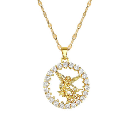 Zircon Halo St. Michael Circle Pendant Necklace: Token of Heavenly Archangel Protection