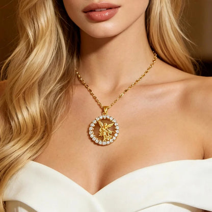 Zircon Halo St. Michael Circle Pendant Necklace: Token of Heavenly Archangel Protection
