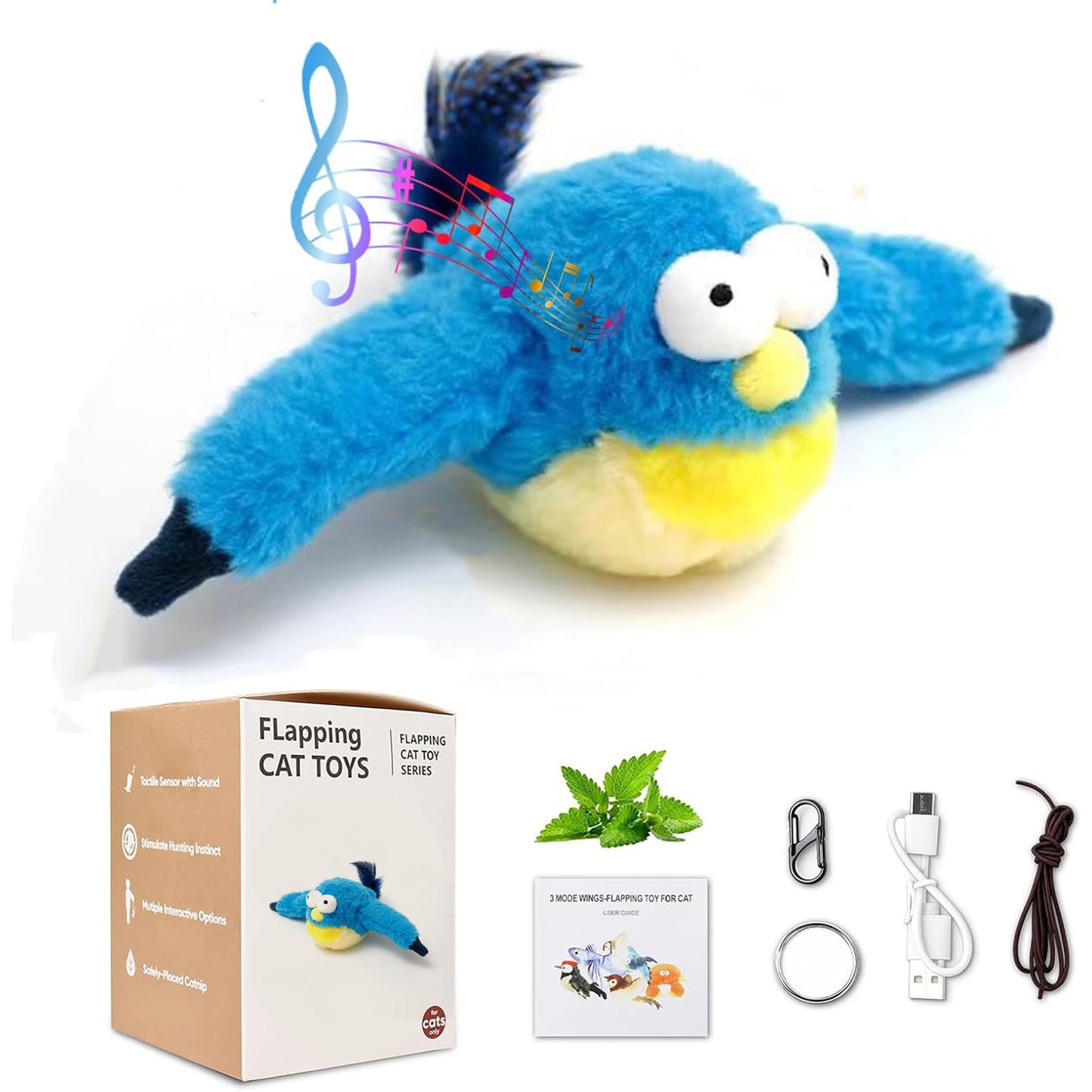 Interactive Chirping Bird Cat Toy Flapping Wingss,Simulated Chirping Bird Cat Toy