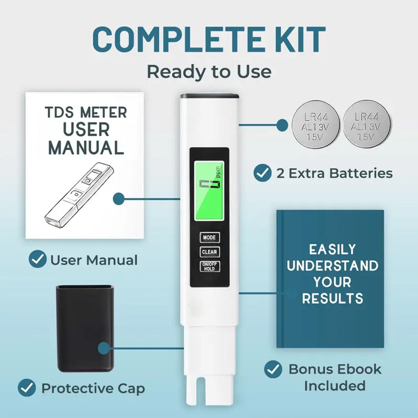 4-in-1 TDS Meter Digital Water Tester for Drinking Water Accurate 0-9990 PPM EC