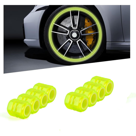 8PCS Fluorescent Tire Valve Stem Caps, Tire Valve Covers, Luminous Auto Wheel Air Valve Caps