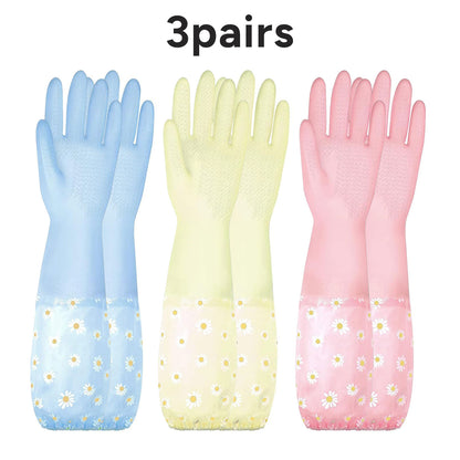 3 Pairs Dishwashing Cleaning Gloves-Reusable Rubber Gloves Non-Slip